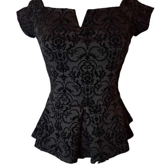 Holiday Party Burnout Velvet Flocked Peplum Corset Cap Sleeves Size M Sweetheart - Picture 3 of 16